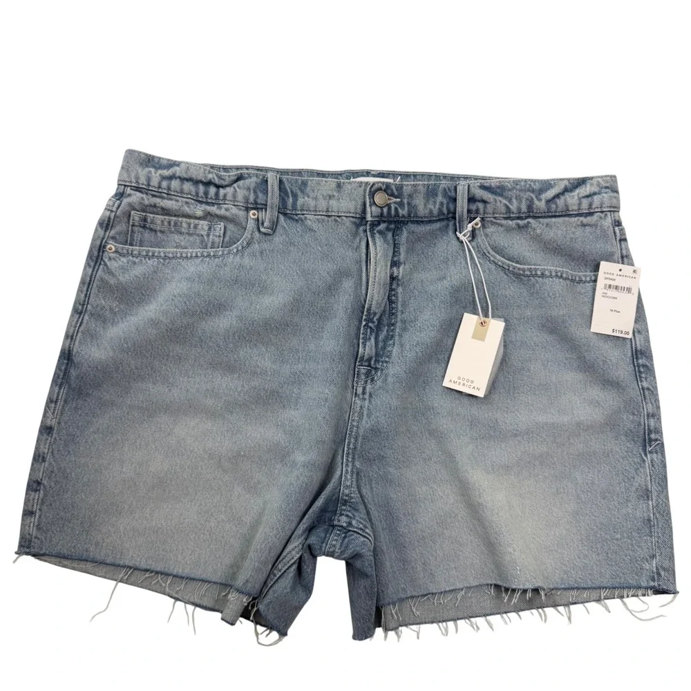 Good American Good Standard Long Short Denim Shorts Blue Size 16 Plus GFD424